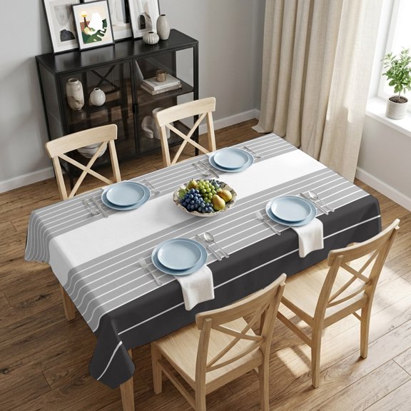 Gray Gradient Rectangle Tablecloth 60x84 Inch Simple Stripes Theme Waterproof Polyester Table Cover, Washable Stain Resistant Tablecloth for Dining Table Kitchen Wedding