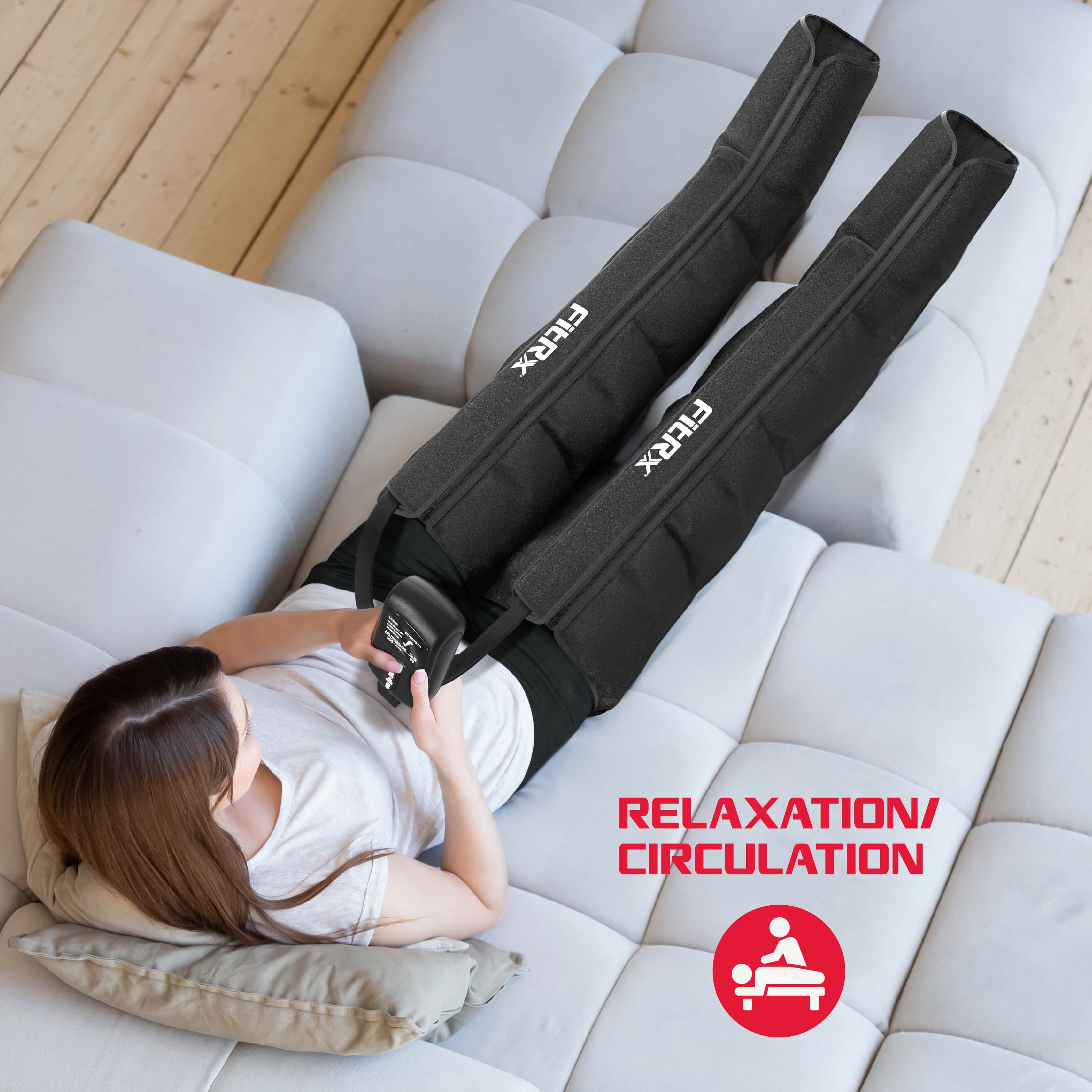 FitRx Recover Max Pro Full Leg Compression Massager, Air Compression Leg Massager with 3 Modes, Recovery Boots for Circulation, Muscle Relief & Travel Case