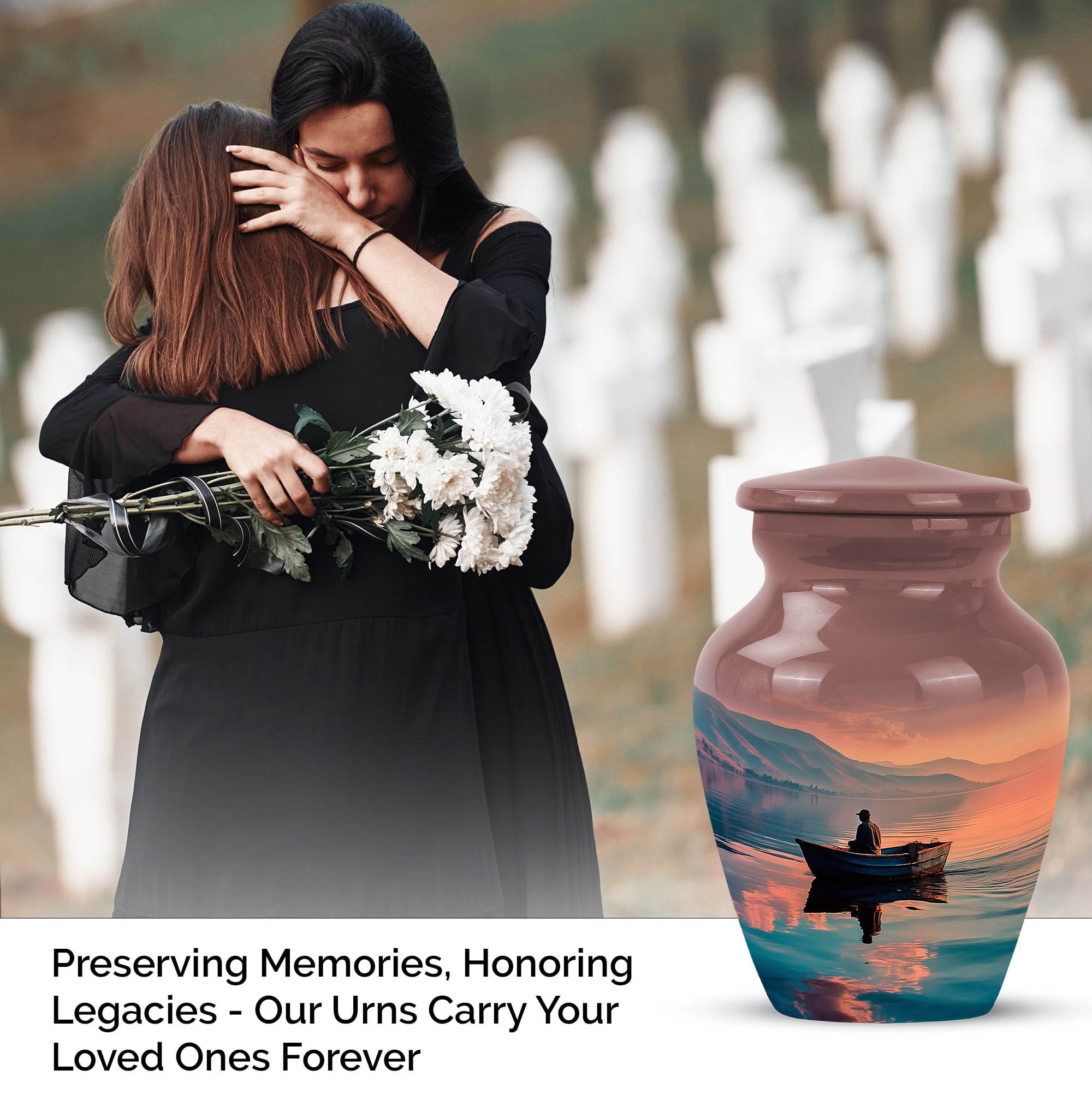 MUKTIVE Fishing Small Decorative Urns for Male & Female for Funeral - Keepsake Human Ashes Cremation Urn - Memorial Fisherman Urn for Dad & Mom - 3 Inch