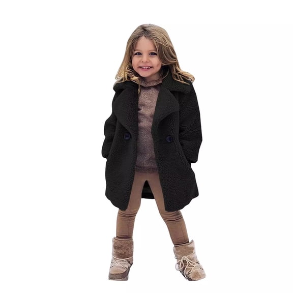 Abcomgle Toddler Baby Girls Faux Fur Jacket Coat Teddy Fleece Fuzzy Kids Winter Jacket Winter Warm Girls Outerwear Jackets Button Down with Pockets,3-4 Years,Black