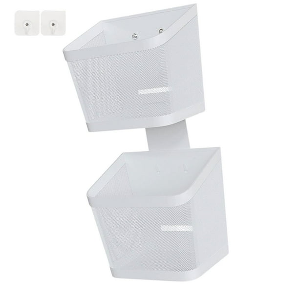 Cesta colgante de pared para jengibre, ajo, organizador de cocina de pared Doble capa blanca
