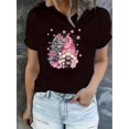 thumbnail image 1 of Camiseta informal de manga corta y cuello redondo para mujer, con estampado de gnomo rosa y estrellas, de punto de algodón a la moda, cómoda camiseta de verano, ropa deportiva para todas las estacione, 1 of 6