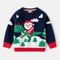 thumbnail image 2 of Mrzhqd Girls Sweaters Casual Knit Cute Sweater Crew Neck Long Sleeve Christmas Cartoon Santa Dinosaur Print Tops Fall Winter Kids Clothes Dark Blue Size 4-5 Years, 2 of 4