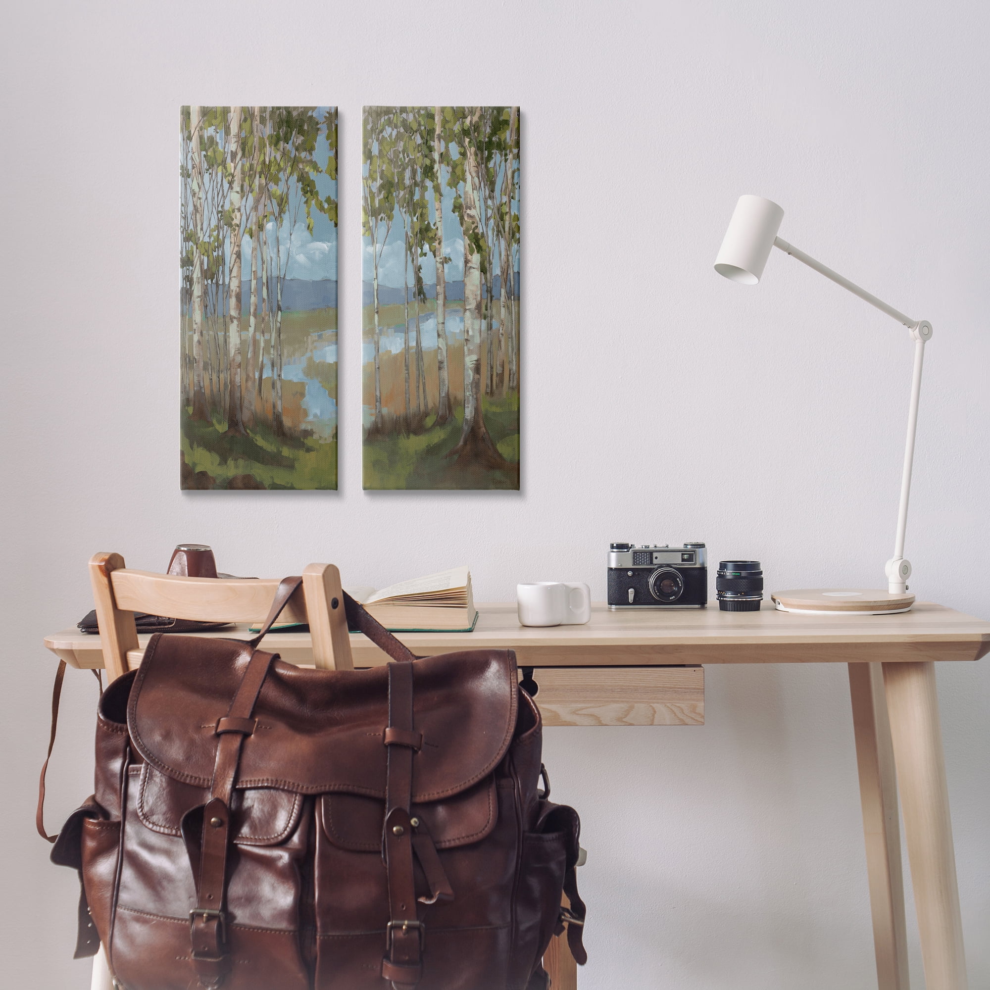 Stupell Industries White Birch Copse of Trees Landscape & Nature Painting Wrapped Canvas Art Print Wall Art, 10 x 24, Set of 2