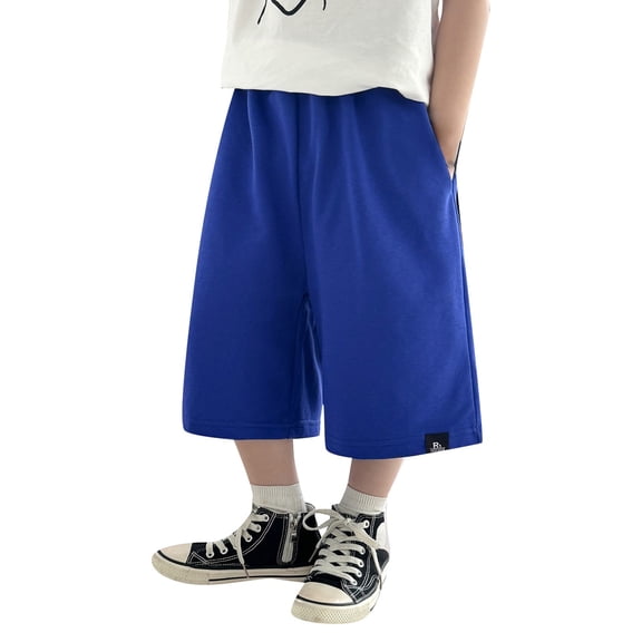 SUXIAN Boys Pants Summer Casual Mid Length Comfortable Breathable Daily Wear For Kids Easy With T Shirts Blue 130