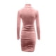 thumbnail image 5 of Moda mujer casual manga larga sólido damas retro terciopelo dorado medio cuello alto vestido delgado Fridja NMB843, 5 of 9