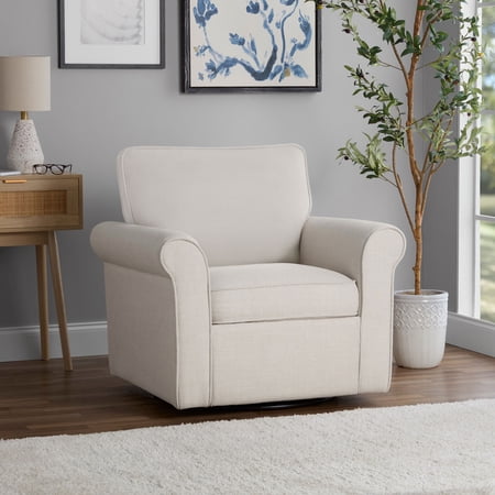 Mainstays Swivel Accent Chair with Rolled Arms, Cream Fabric Upholstery