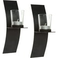 thumbnail image 5 of Hosley Set of 2 Silver Iron Wall Pillar Candle Sconce & Set of 2 Brown Wall Sconces with Clear Glass Tea Light Candle Holders, 5 of 6