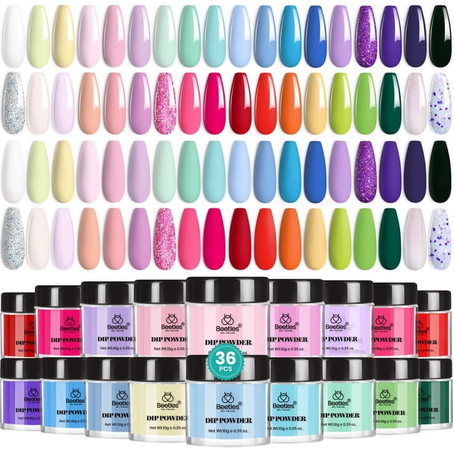 Kit de uñas Dip Powder Beetles DPN071 con 36 colores y herramientas