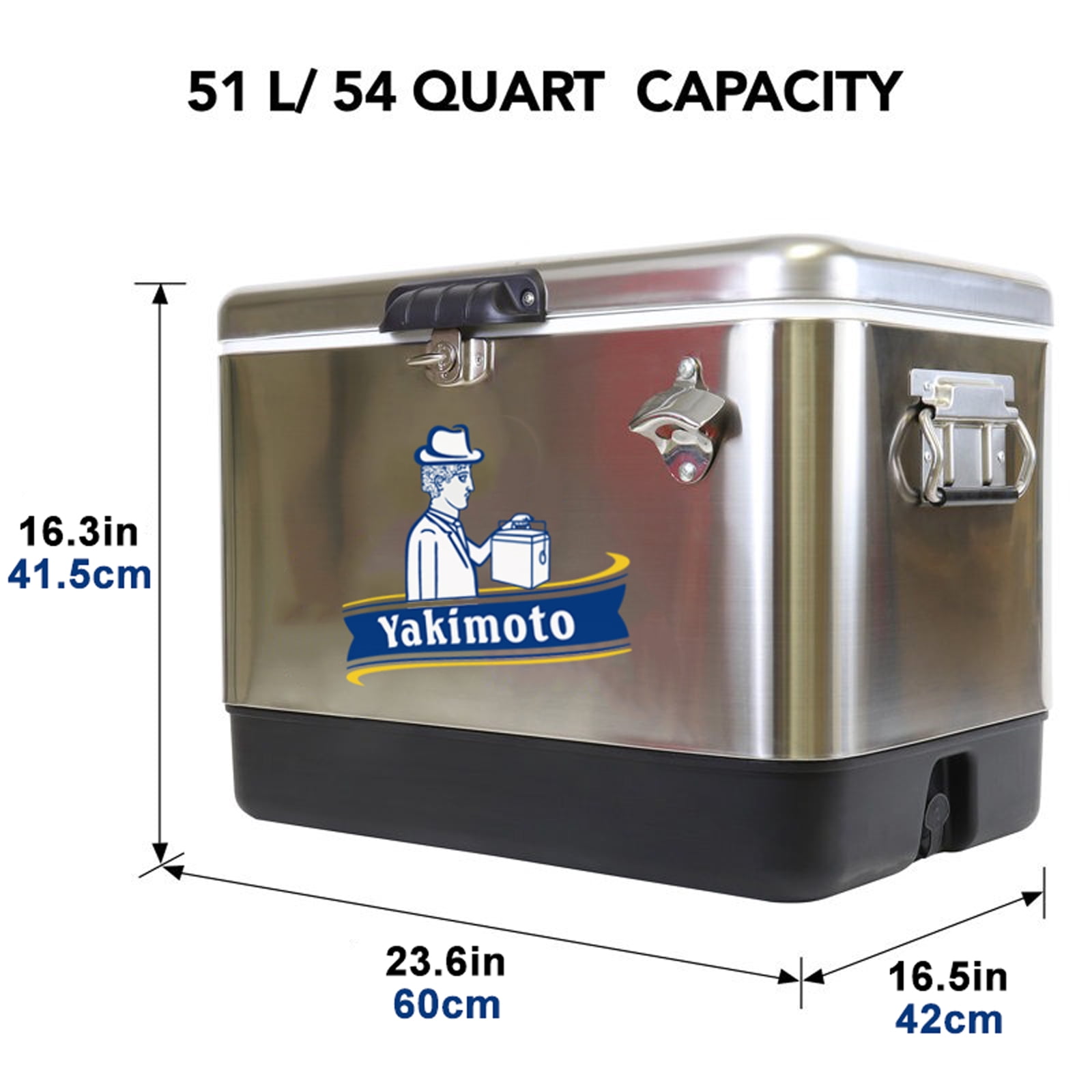 Yakimoto 54-Quart Stainless Steel Ice Chest Cooler with Bottle Opener for Camping, Fishing, Beach Trips and Backyard BBQs, Holds 85 Cans, Silver