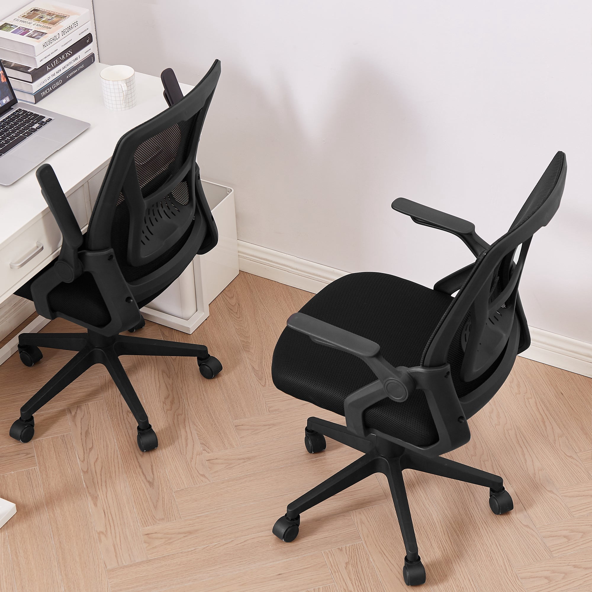 VECELO Mid-Back Swivel Adjustable Ergonomic Office Chair, Mesh Lumbar Support and Adjustable Arms Task Chair for Computer, Black