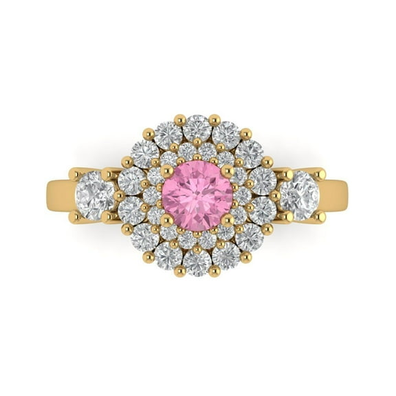 Halo Engagement Ring for Women - 1.4ct Simulated Pink Diamond in 14K Yellow Gold Promise Ring
