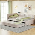 thumbnail image 2 of MODERNLUXE Full Size Daybed with Twin Size Trundle, L-Shaped Daybed Frame with USB Ports for Bedroom,Beige, 2 of 7
