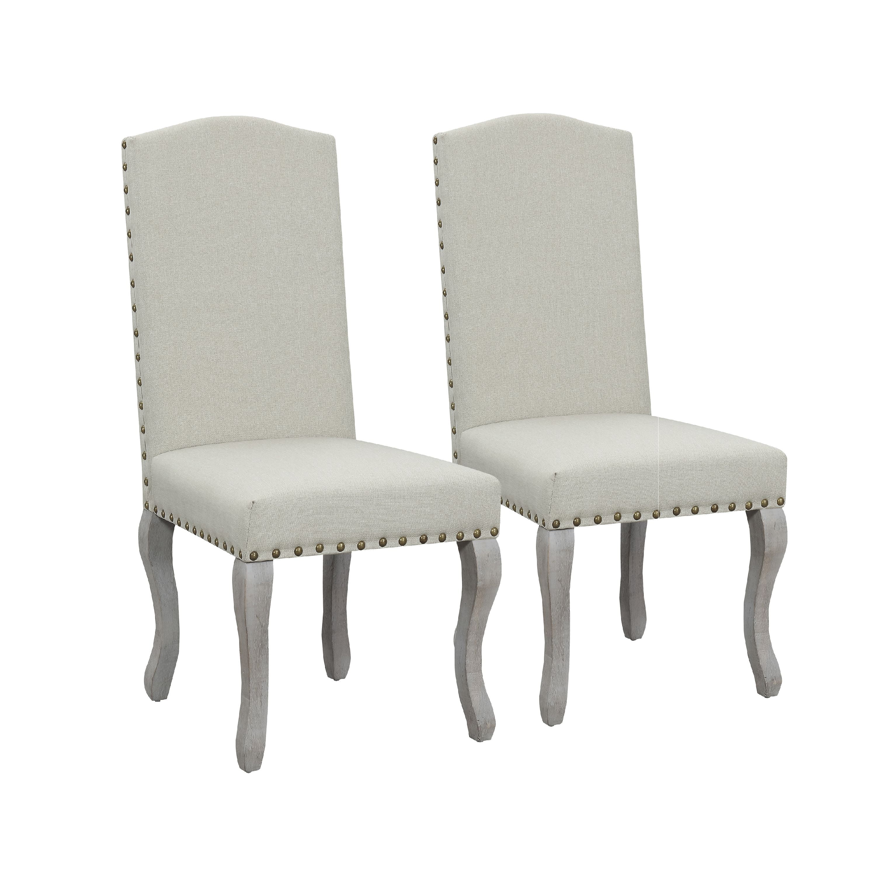 Nancy Victorian Nail Head Accented Light Beige Fabric Accent Dining Chair, Set of 2