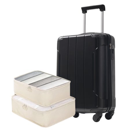 20-Inch Hardshell Carry-On Luggage, Lightweight Durable ABS Suitcase with Spinner Wheels, Built-in TSA Lock, 2 Packing Cubes, Creamy Green