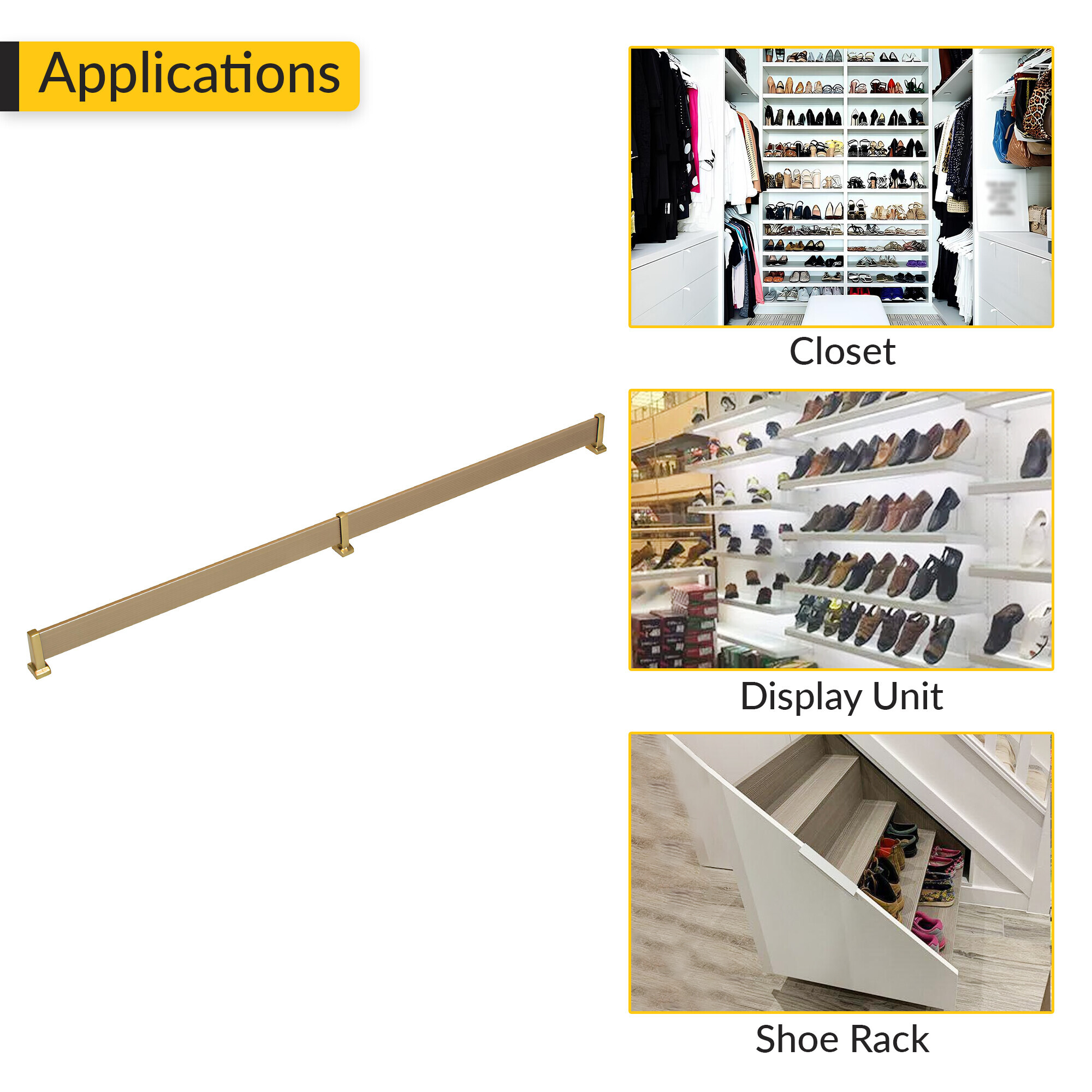 Brixwell QHHZ-024 Shoe Fence Set, For shelving 35" Length Matt Gold Finish