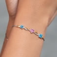 thumbnail image 4 of Gem Stone King 925 Silver and 10K Yellow Gold Swiss Blue Topaz and Pink Moissanite and Lab Grown Diamond Tennis Bracelet for Women By Keren Hanan (2.25 cttw, Adjustable up To 9 inch), 4 of 4