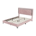 thumbnail image 6 of Solid and Stable Queen Size Upholstered Bed Frame with Led Lights,Modern Velvet Platform Bed with Tufted Headboard (Pink), 6 of 7