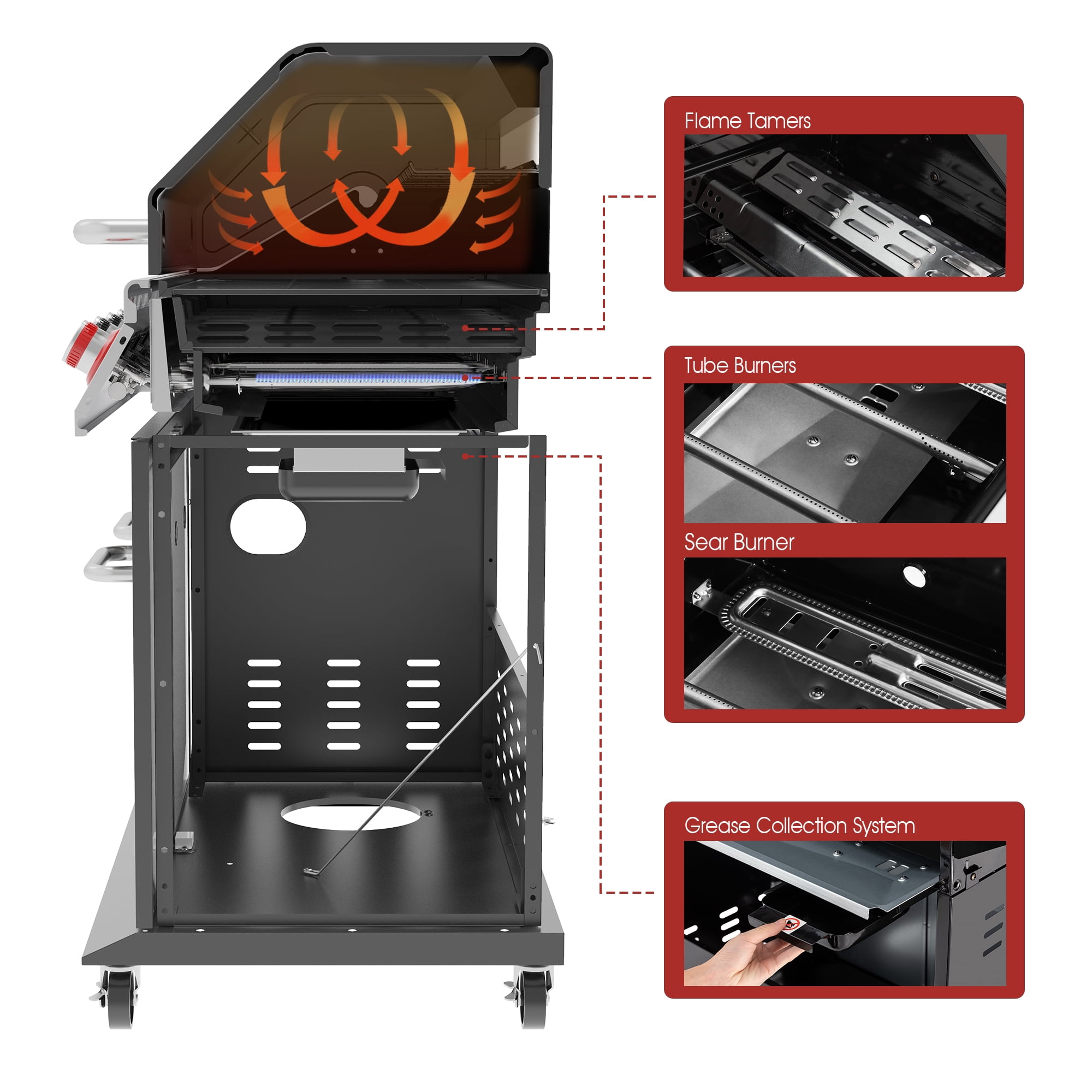 Royal Gourmet GA5404H Deluxe 5-Burner Gas Grill,Cabinet Style Gas Grill with Sear Burner and Side Burner,Black