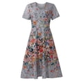 thumbnail image 4 of Mode Femmes A-Type V Cou à Manches Courtes Imprimé Floral Robe Décontractée en Vrac, 4 of 6