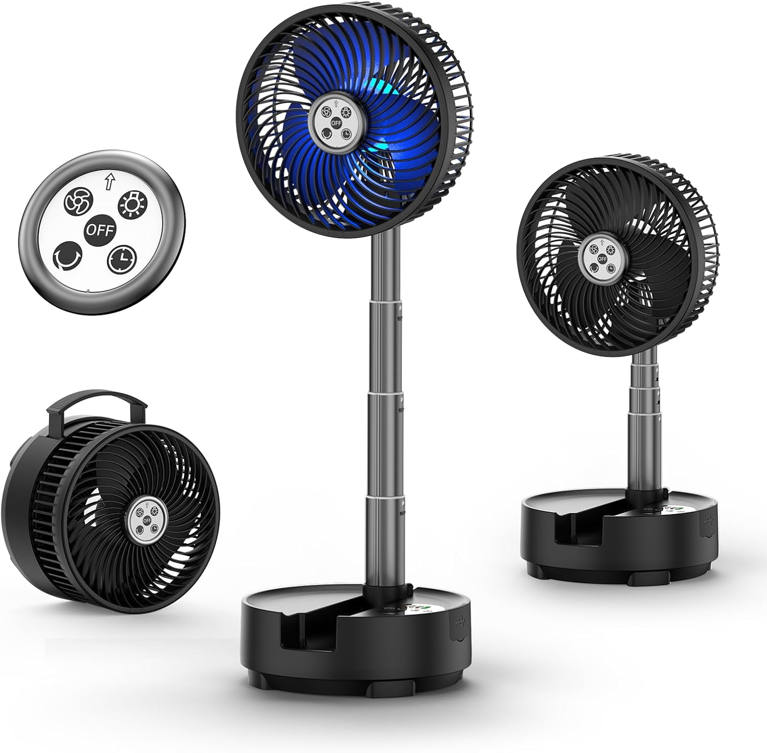 20000mAh 8 Inch Portable Fan Battery Operated Fan, Oscillating Charging Fan, Remote Control LED Light, 112 Hours Portable Foldable Fan for Camping Travel Outdoor