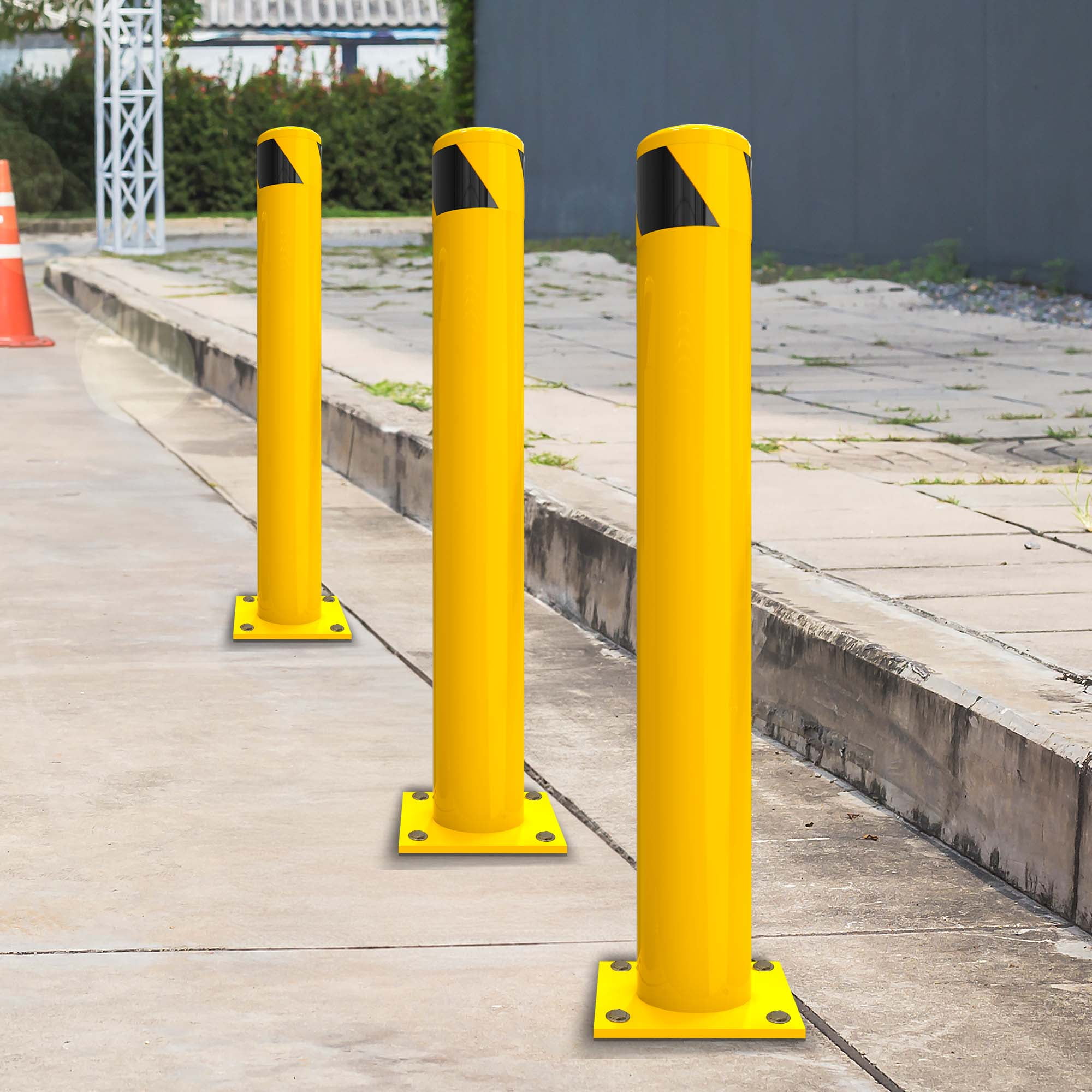 Uforic 4-Piece 36 inch Yellow Safety Bollard Post – Durable Steel Traffic Barrier for Parking Lots & Warehouses
