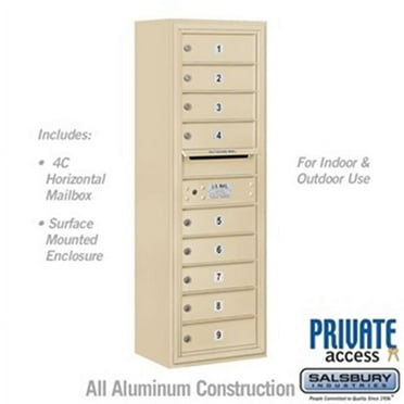 Salsbury  42 - 0.125 in. 11 Door High Unit Single Column 9 MB1 Doors Front Loading Surface Mounted 4C Horizontal Mailbox Unit - Sandstone