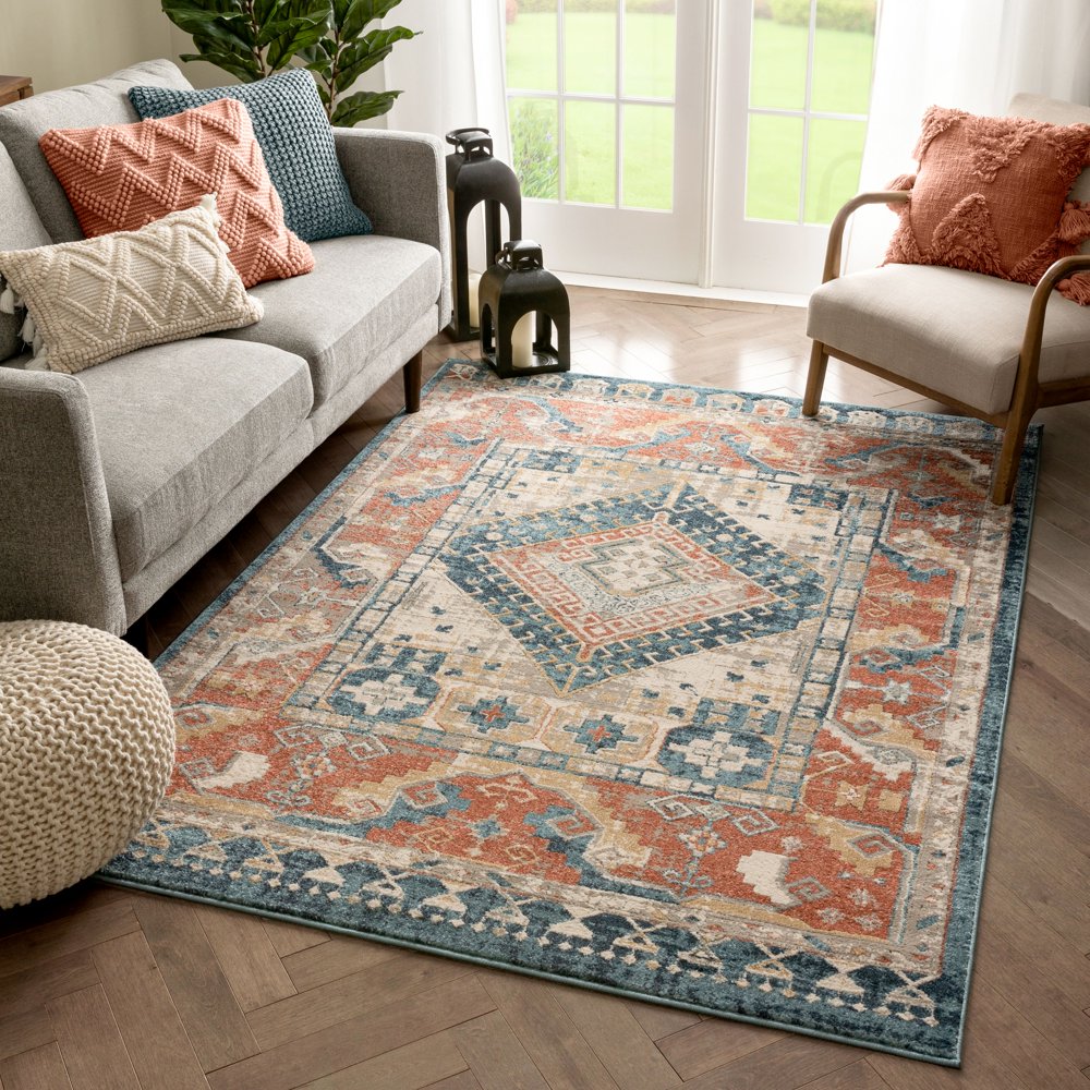 Well Woven Tikal Kata Blue Rust Vintage Medallion 7'10" x 9'10