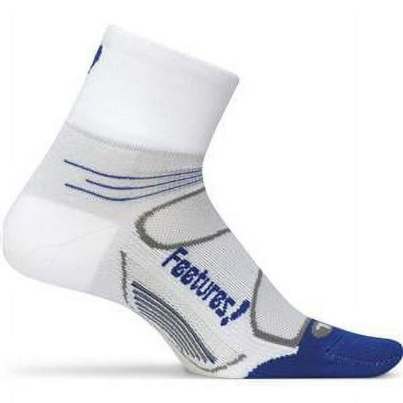 Feetures! Elite Light Cushion Quarter White/Blue Unisex Socks