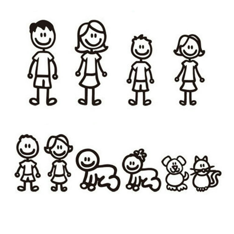 10pcs Stick Figure My Family Car Stickers with Pet Car Decal Sticker for  Windows Bumper (Black)