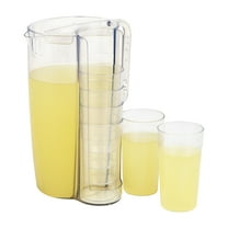 Mind Reader Pitcher and Cup Set, 8 Cups, Drink Pitcher with Lid, Glass Storage, Serving Set, 6.5"L x 6.5"W x 10.5"H, Clear