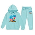 thumbnail image 2 of Kids Outfits Set 6 7 Six Seven Letter Outfits Set Comfortable Boys Cartoon Number Print Hooded Sweatshirt And Jogger Pants Long Sleeve Outfit With Pocket Sky Blue 160(12-13 Years), 2 of 9