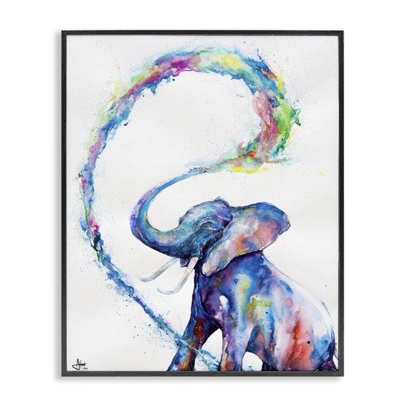Stupell Industries Modern Colorful Large Abstract Elephant Animal Watercolor Black Framed Giclee Art, 11 x 14, by Marc Allante