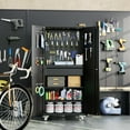 thumbnail image 2 of Garage Storage Cabinet with Wheels, 5 Pegboards and 1 Drawer, 71" H Lockable Metal Storage Cabinet with 2 Adjustable Shelves and 16 Hooks for Garage,Warehouse, Assembly Required,Black, 2 of 8