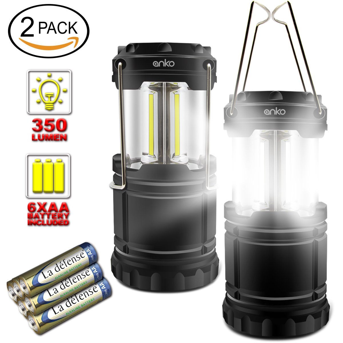 LED Camping Lantern, ANKO 350 Lumen COB Camping Equipment Gear Lights