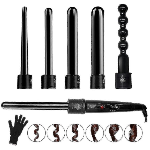 6 In 1 Curling Iron Wand Set with 6 Interchangeable Ceramic Barrels and Heat Pro