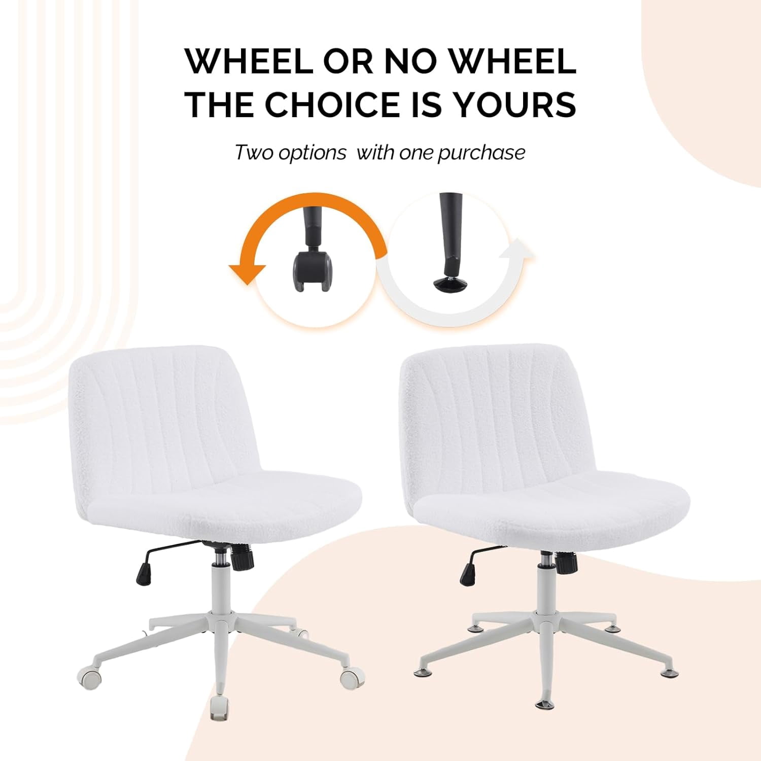 JOYMOR Modern Vanity Chair Dual-Use with/no Wheels, Armless Criss Cross Legged Chair, Swivel Wide Comfy Office Desk Chair, Computer Chair
