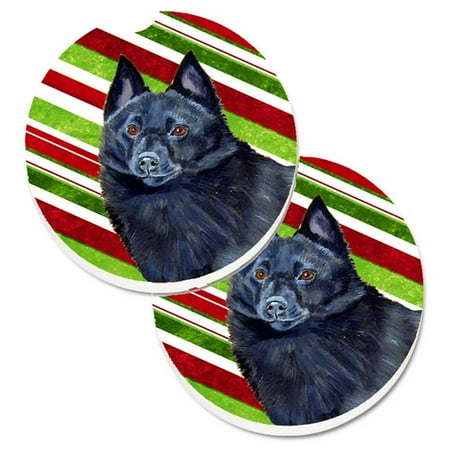 

Schipperke Candy Cane Holiday Christmas Set of 2 Cup Holder Car Coaster