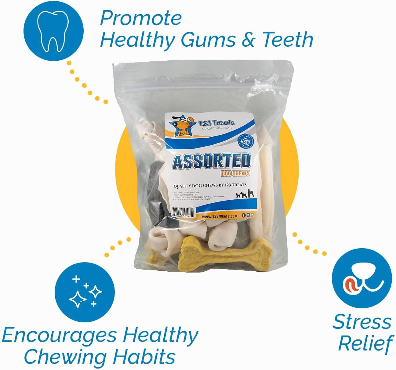Premium Assorted Dog Chews - 1 Pound  Delicious Natural Chews for Dogs - Mix dog snacks from 123 Treats
