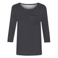 thumbnail image 4 of TQWQT 3/4 Length Sleeve Shirts for Women 2024 Casual Summer Blouses Crewneck Solid Color Cute Tops Loose Fit Pullover Gray XL, 4 of 5