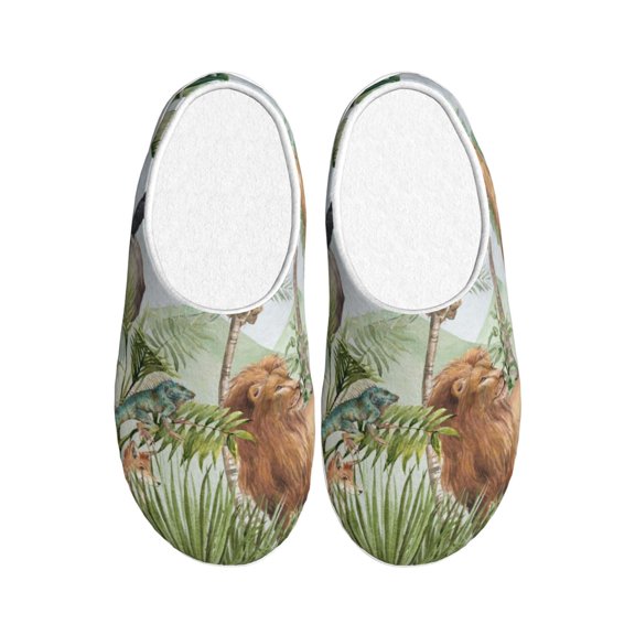 Kdxio Watercolor African Animals Wildlife Women's Men's Slippers Plush Slip-On House Slipper for Winter Indoor Soft Cushion Non-slip Fluffy Slides Slippers-35/36