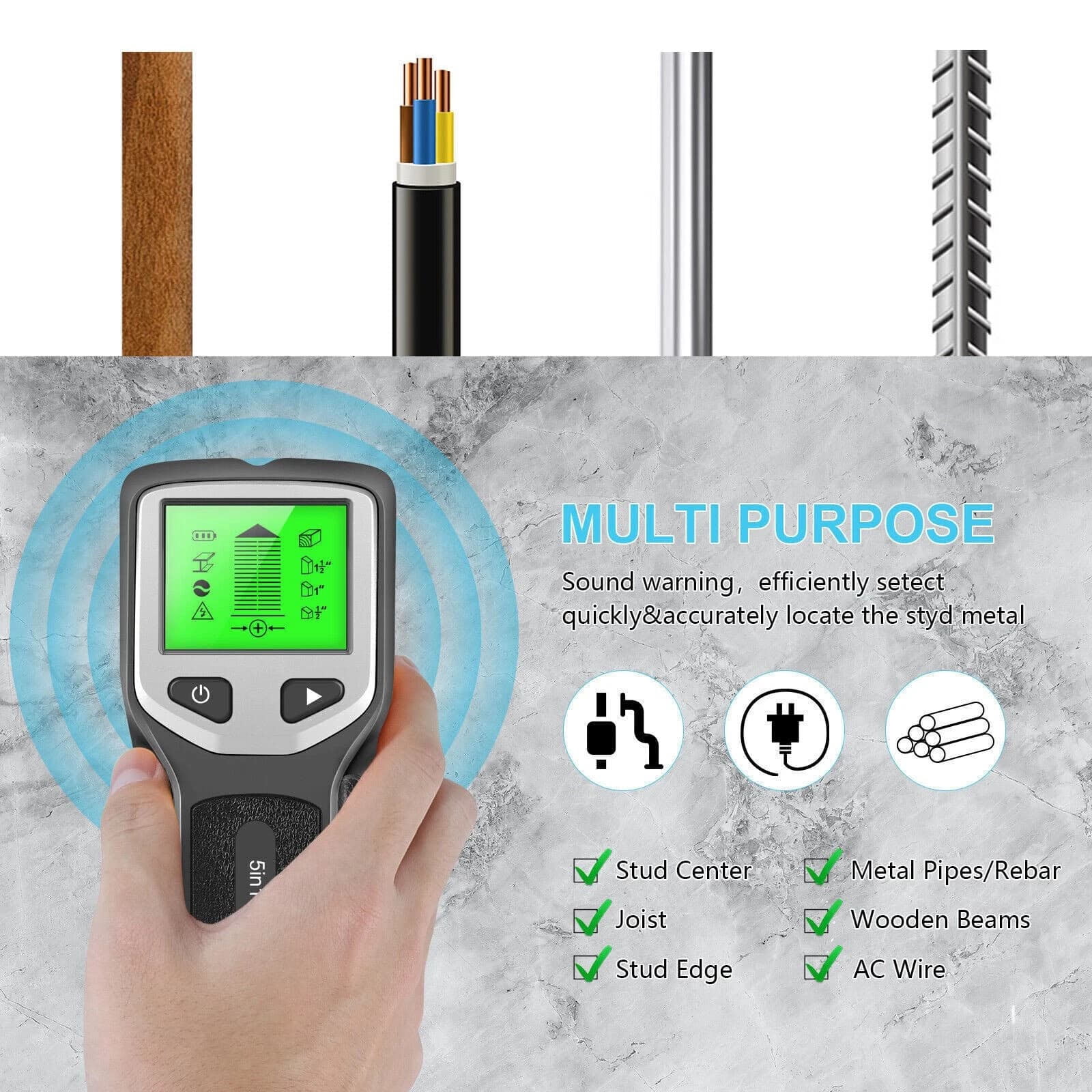 APPLAYERR Deep Sensing Wall Detector With Voltage Warning For Home Improvement Furniture Mounting Hidden Object Locating Accessory