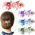 thumbnail image 1 of Barrette à Cheveux Papillon en Strass pour Femmes avec Motif de Fleurs et Queue de Cheval, 1 of 8