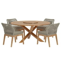 Side Dining Chair and Table Set, Light Grey Gray Natural, Teak Wood, Outdoor Patio Balcony Cafe Bistro Garden Hospitality Restaurant, Modern Contemporary HB34443