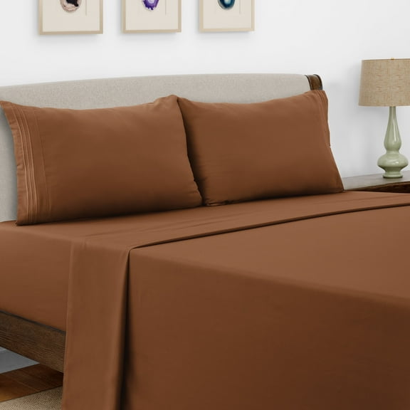 Lux Decor Collection Queen Bed Sheets Set Brushed Microfiber High GSM, 4 Piece Sheet Set Upto 16 Inches Deep Pocket Bedding Sheets & Pillowcases - Brown