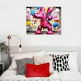 thumbnail image 4 of JEUXUS Graffiti Painting Wall Art - Pink Canvas Print Funny Colorful Animal Pictures Street Pop Art Modern Art Wall Decor Contemporary Artwork for Living Room Bedroom Home, Framed 24"x36", 4 of 4