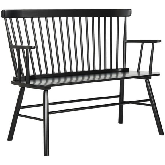 Pemberly Row Contemporary Wood Spindle Settee in Black Finish