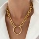thumbnail image 3 of Gargantilla de cadena gruesa cubana punk, colgante de círculo dorado, collar de amistad entrelazado, simplicidad para mujeres y niñas, 3 of 4
