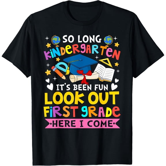 Funny Kindergarten Graduation Tee First Grade Here I Come Colorful School Student Graphic Top Retro Style