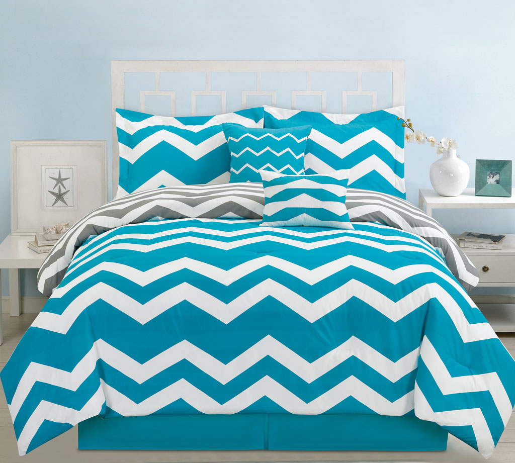 6 Piece Cal King Chevron Teal Comforter Set Walmart Com